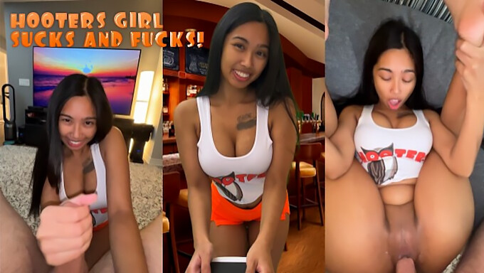 Amatorska Kelnerka Hooters Zostaje Ruchana Od Tyłu!